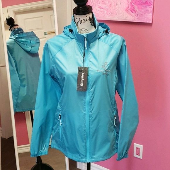 NWT 💕Landway Blue Zip Up Windbreaker Rain Jacket - Picture 1 of 15